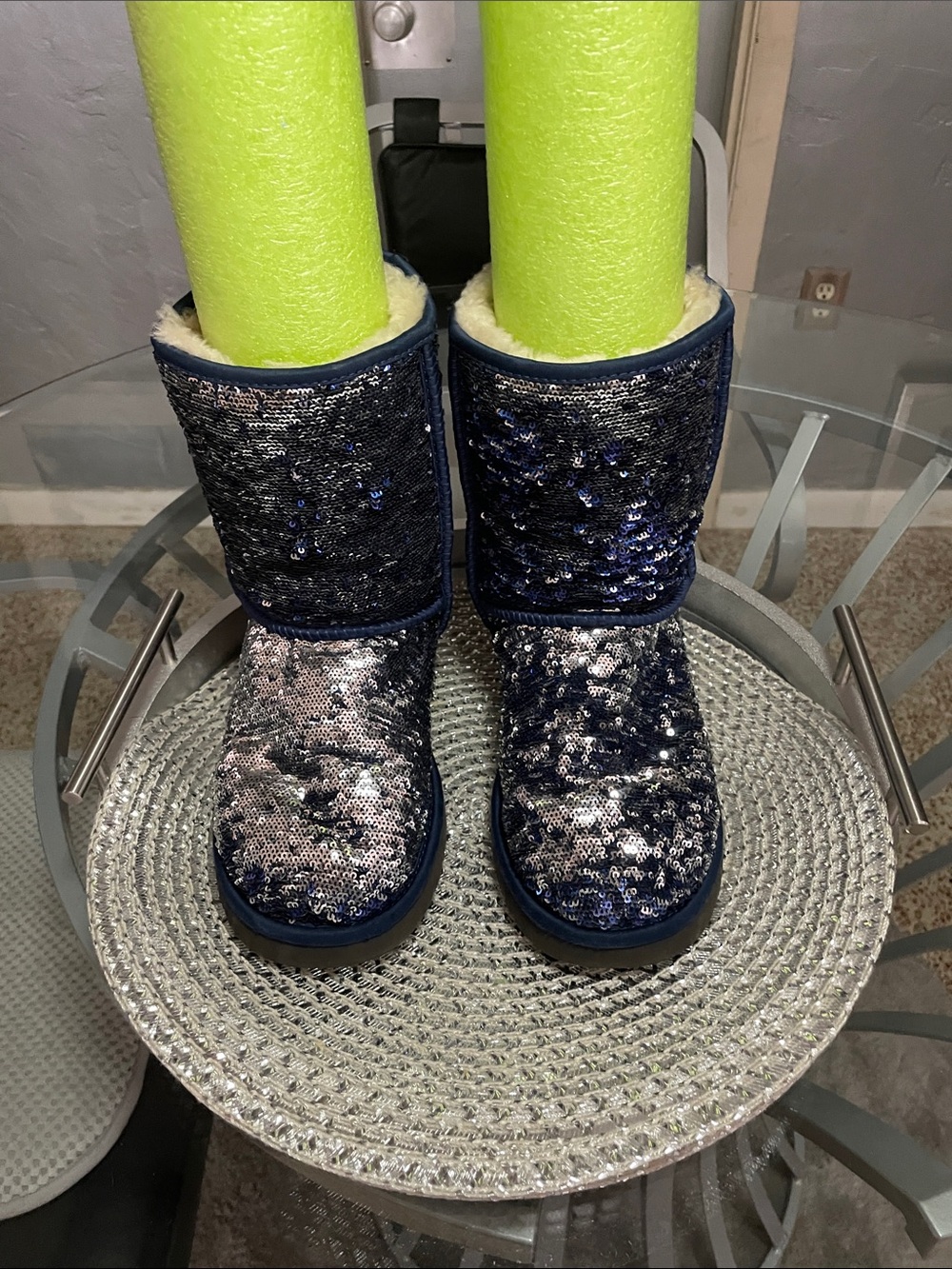 UGG Navy and Silver Sequin Shearling Boots